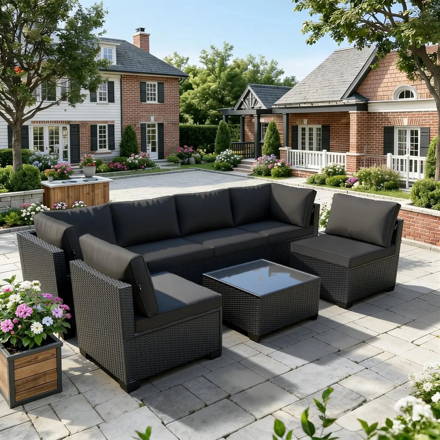 7 Piece Rattan Patio Modular Sectional