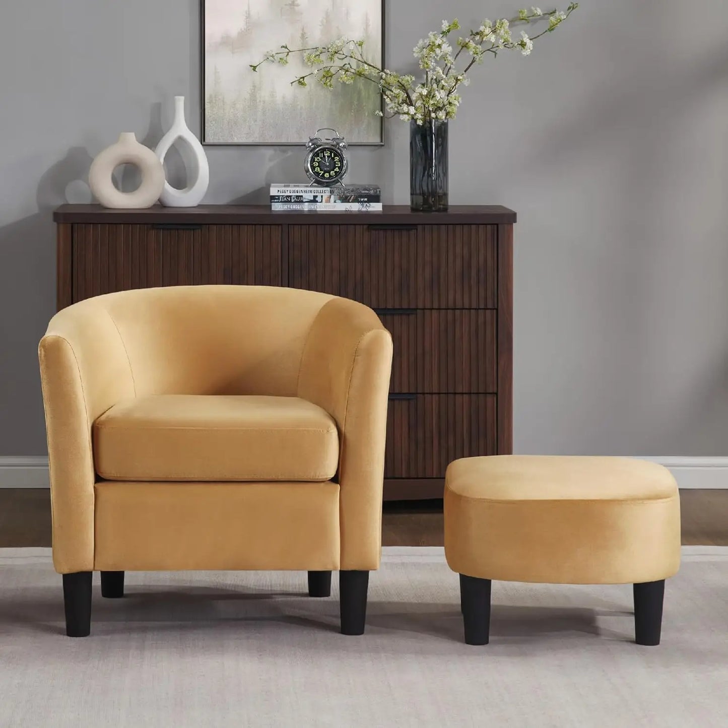 42" Oversized Swivel Barrel Chair with Storage Ottoman