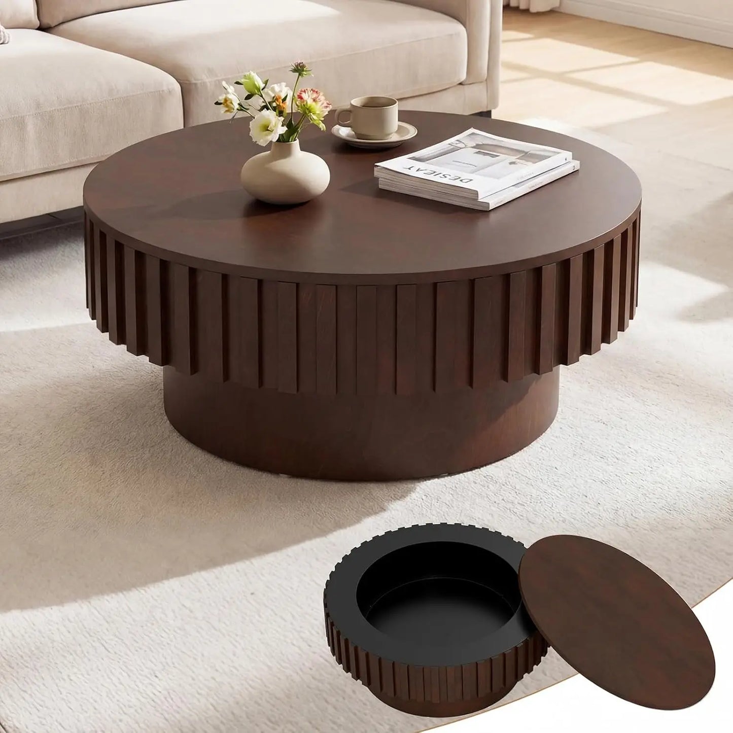 Round Coffee Table with Storage