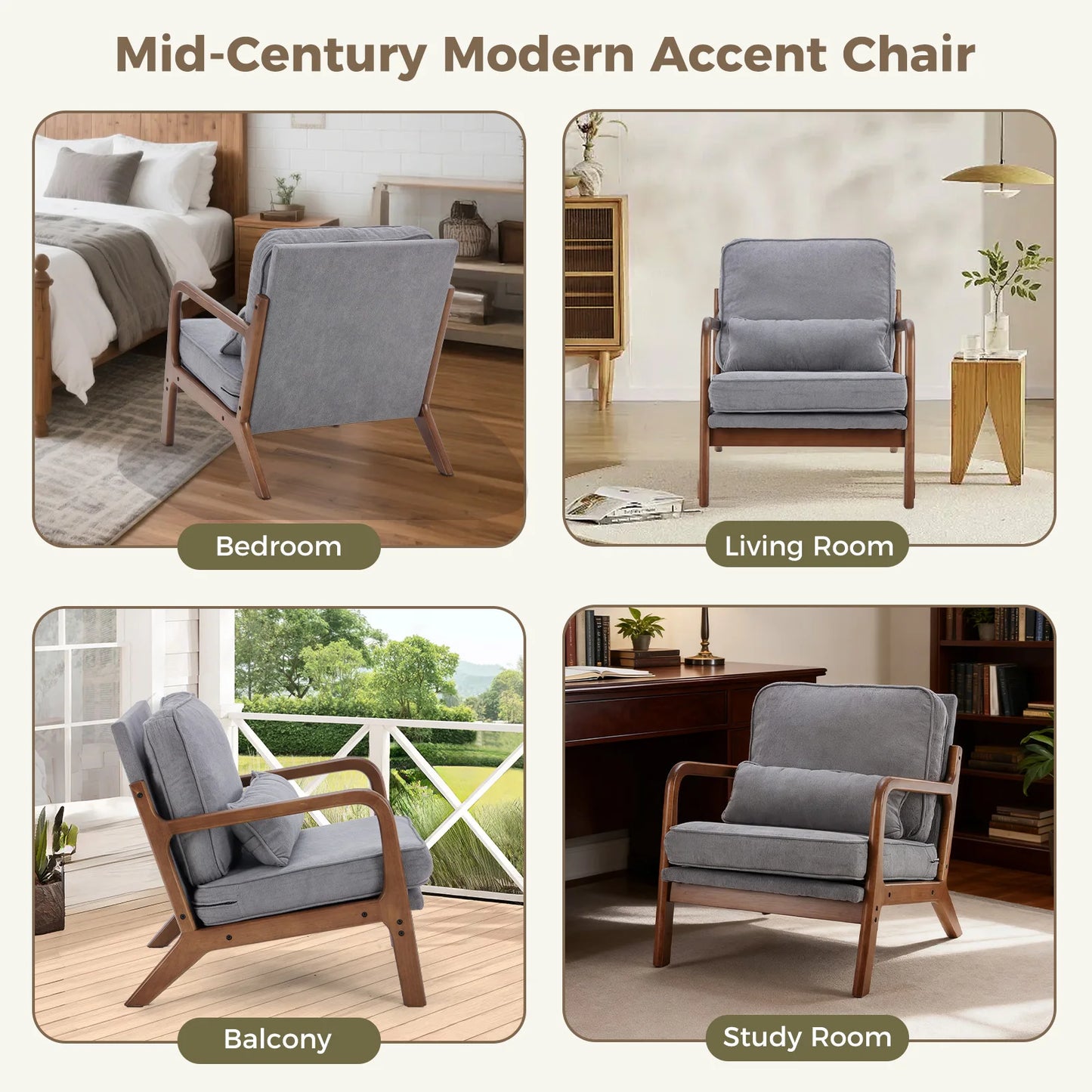 Modern Solid Wooden Frame Accent Chair