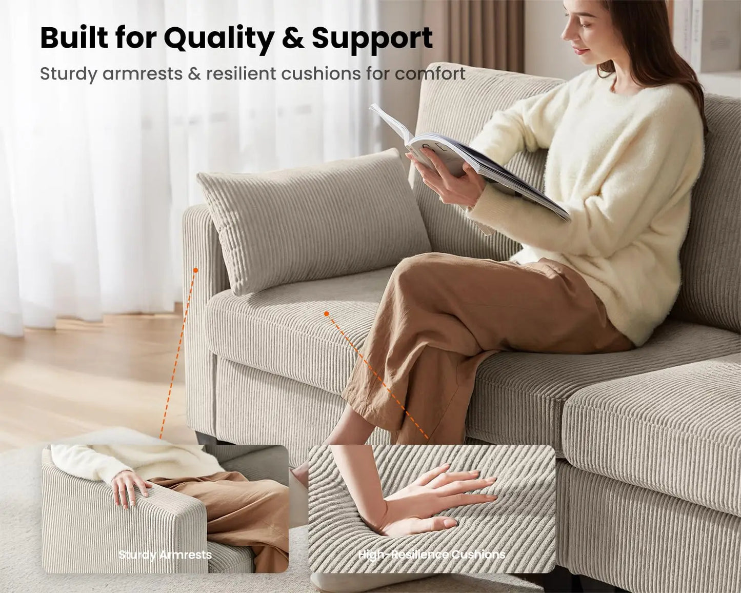 Modular Sectional Sleeper Sofa with Storage Ottoman