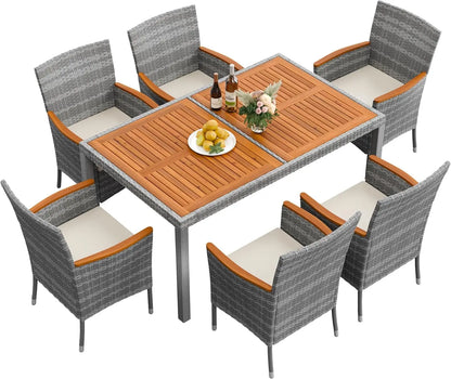 7 Piece Acacia Wood Patio Dining Set