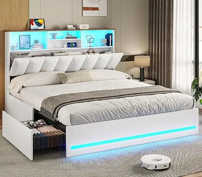 Bed Frame with Bookcase Headboard