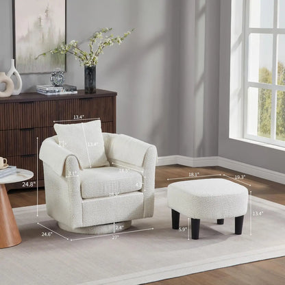 42" Oversized Swivel Barrel Chair with Storage Ottoman