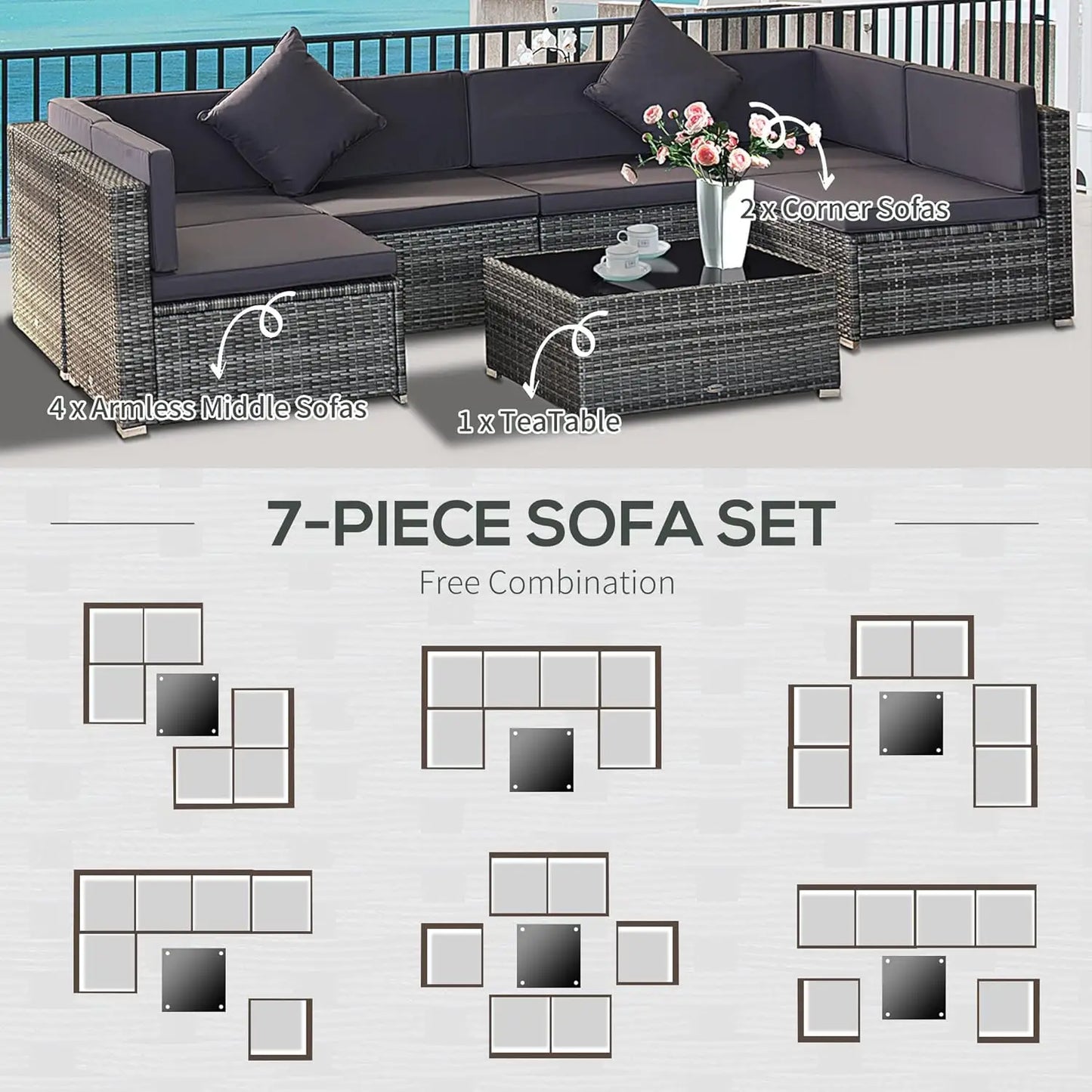 7pc Rattan Sectional Sofa