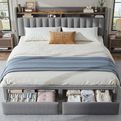 Bed Frame with 2-Tier Storage