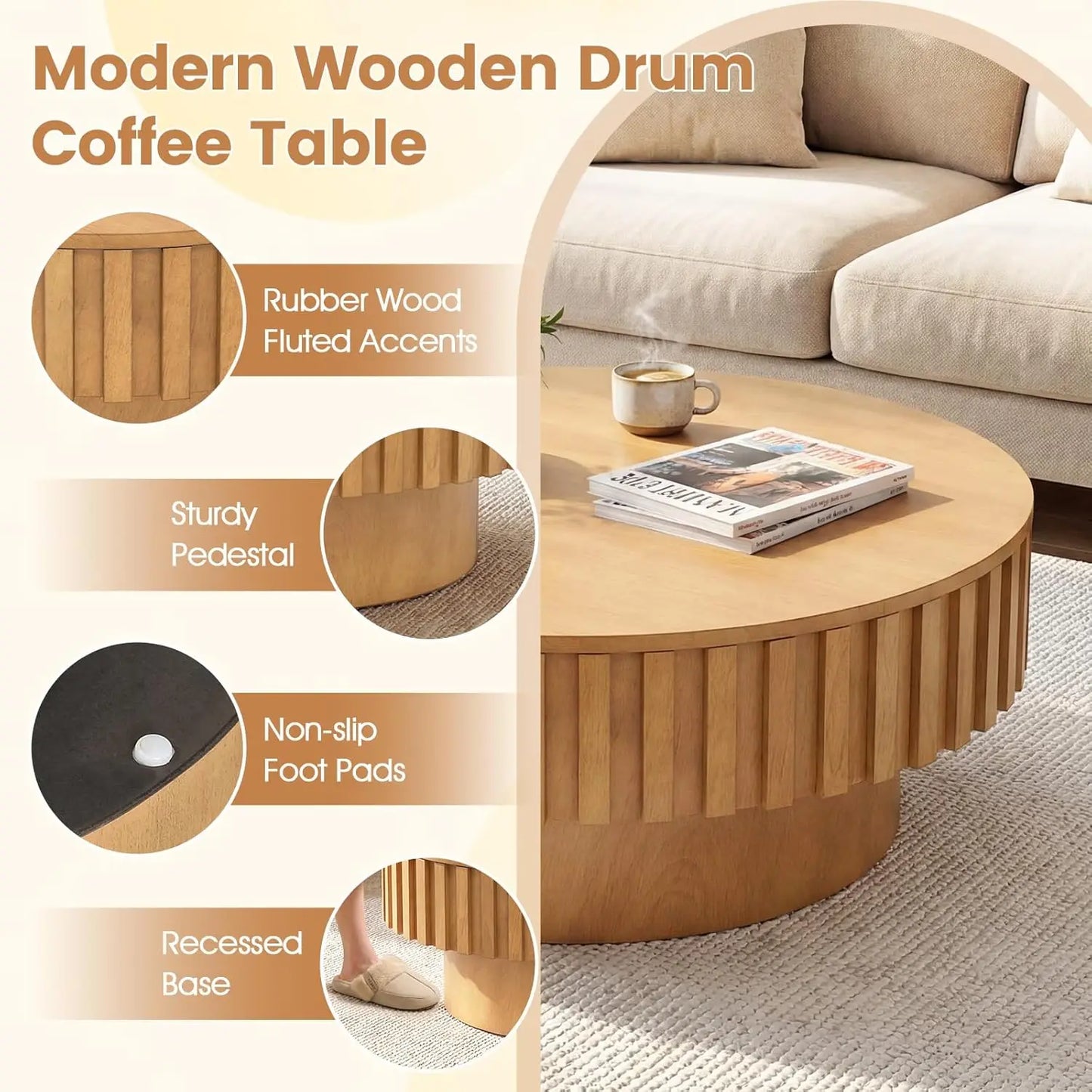Round Coffee Table with Storage