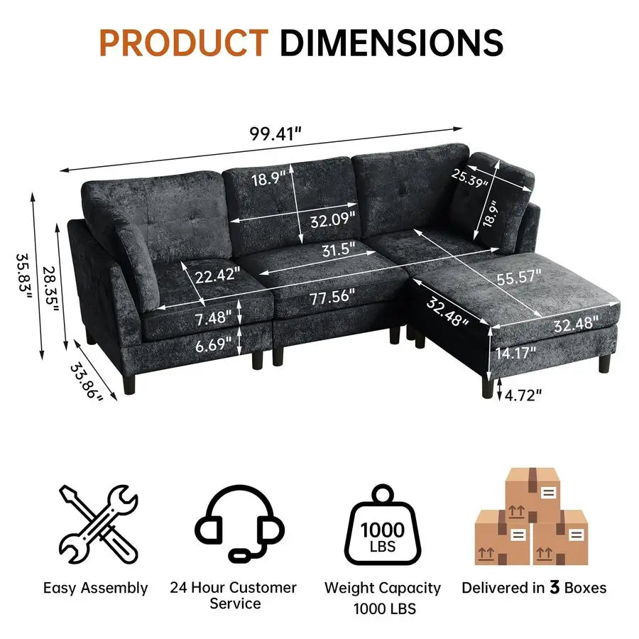 Oversized 3 Seater Sofa with Ottoman