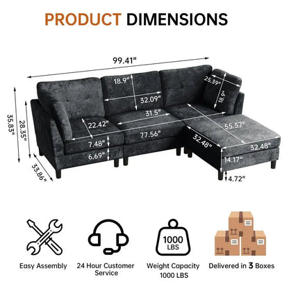 Oversized 3 Seater Sofa with Ottoman