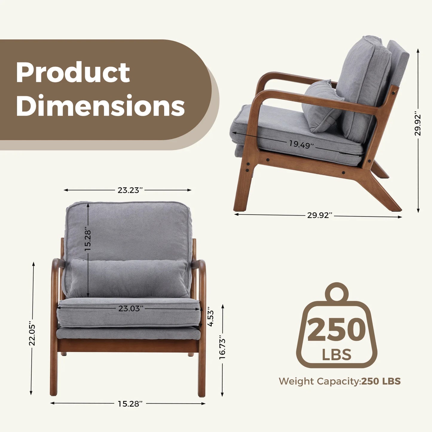 Modern Solid Wooden Frame Accent Chair