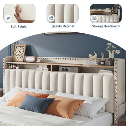 Bed Frame with 2-Tier Storage