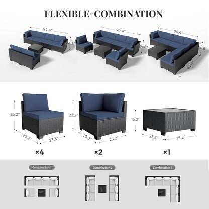7 Piece Rattan Patio Modular Sectional
