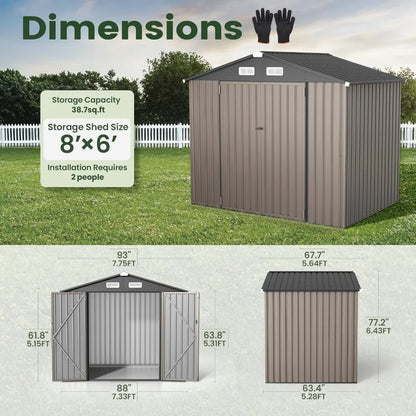 8x6 FT Outdoor Metal Storage Shed