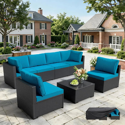 7 Piece Rattan Patio Modular Sectional