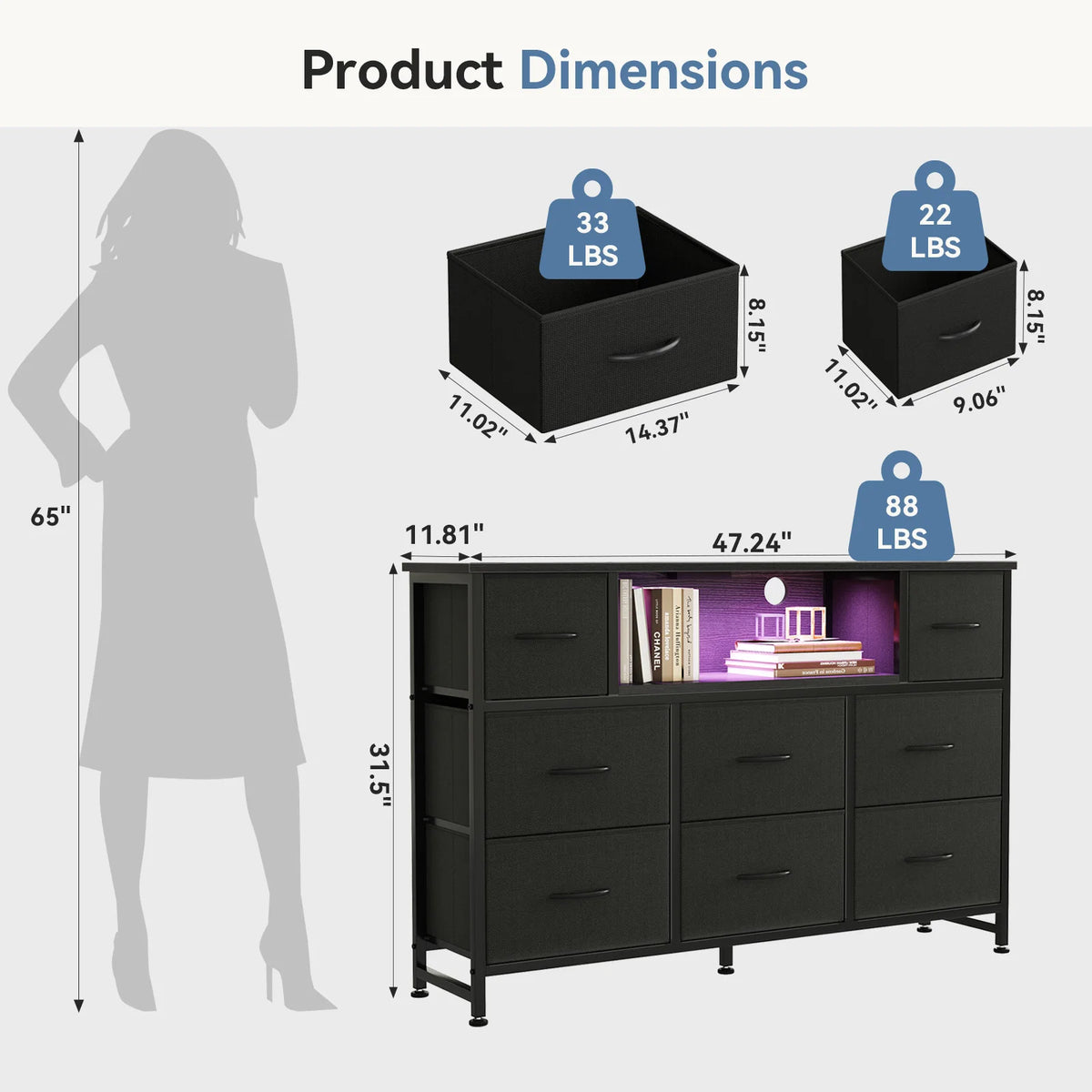 Dresser with LED Lights & Charging Station