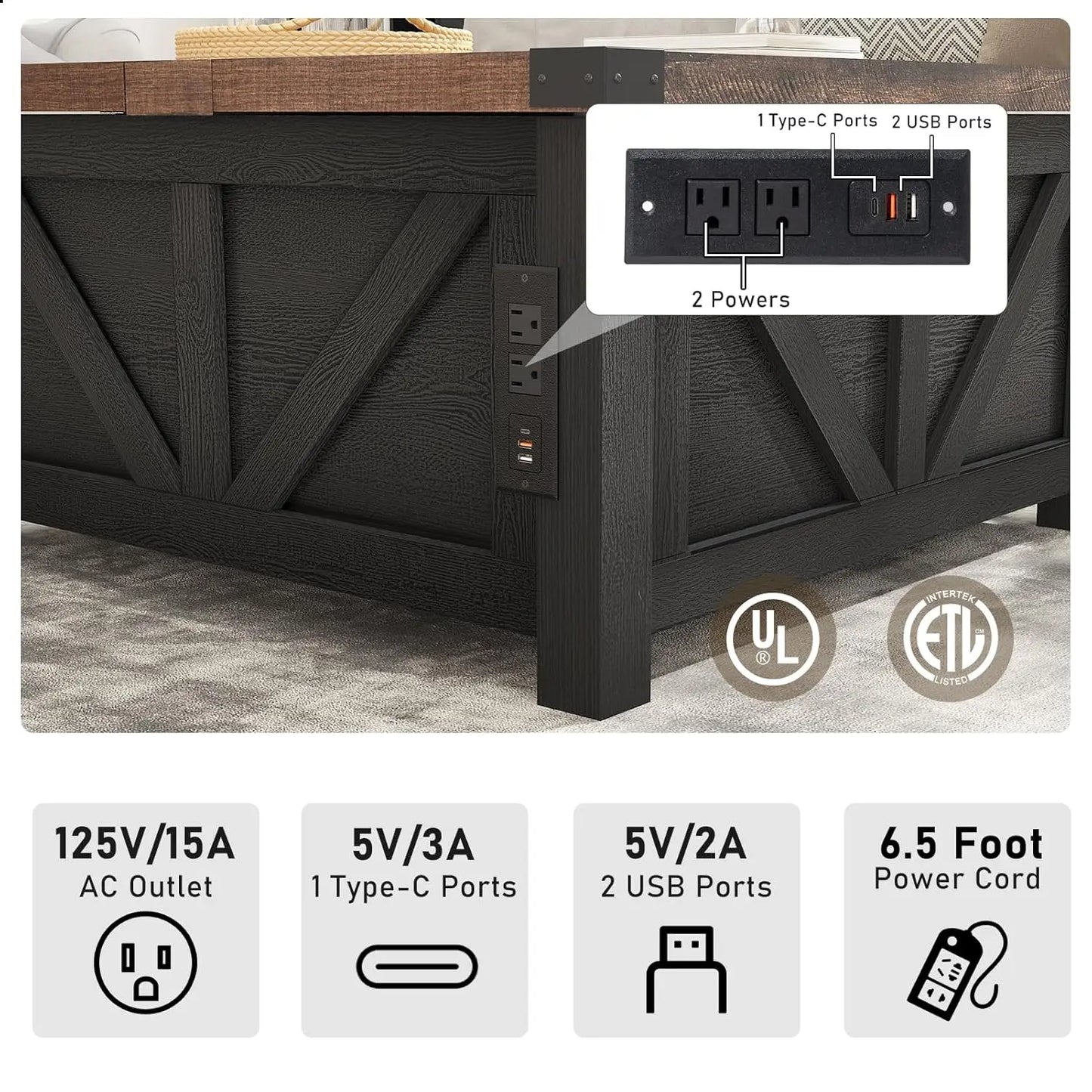 Coffee Table with Storage & Charging