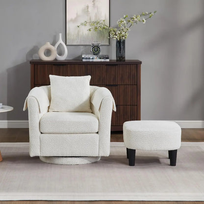 42" Oversized Swivel Barrel Chair with Storage Ottoman