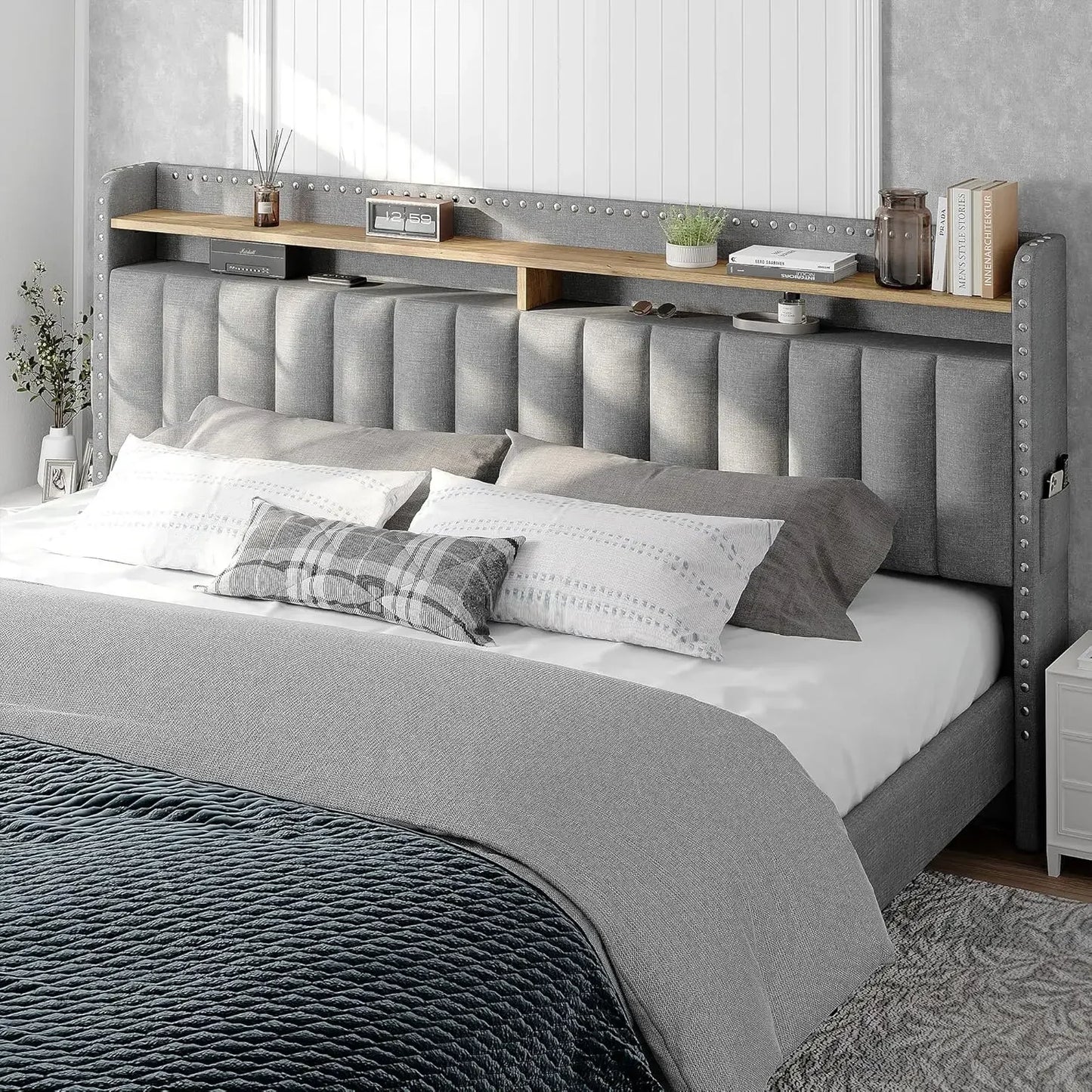 Upholstered King Bed Frame with Storage