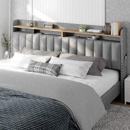 Upholstered King Bed Frame with Storage