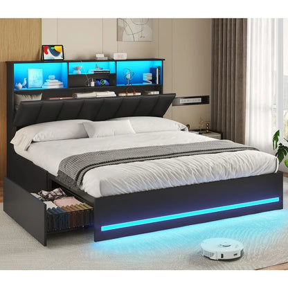 Bed Frame with Bookcase Headboard
