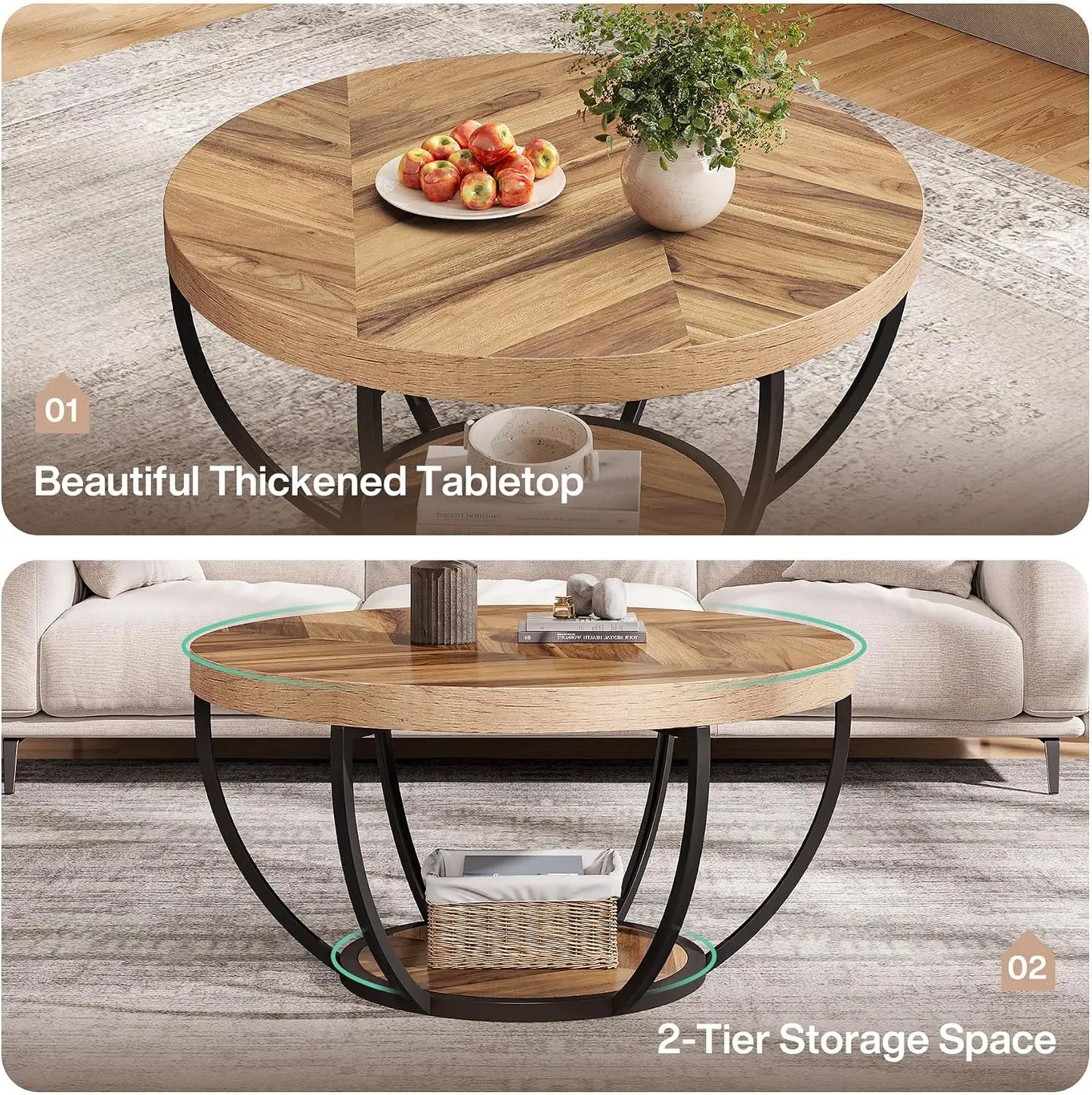 Modern Round Industrial Coffee Table