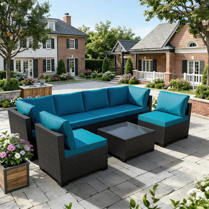 7 Piece Rattan Patio Modular Sectional