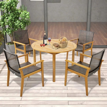5 PCS  Acacia Wood Patio Dining Set