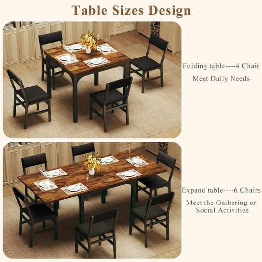 Extendable Kitchen Table Set with 6 Chairs,