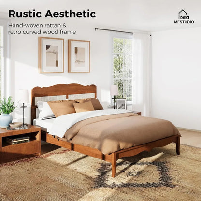 Platform Rattan Queen Bed Frame