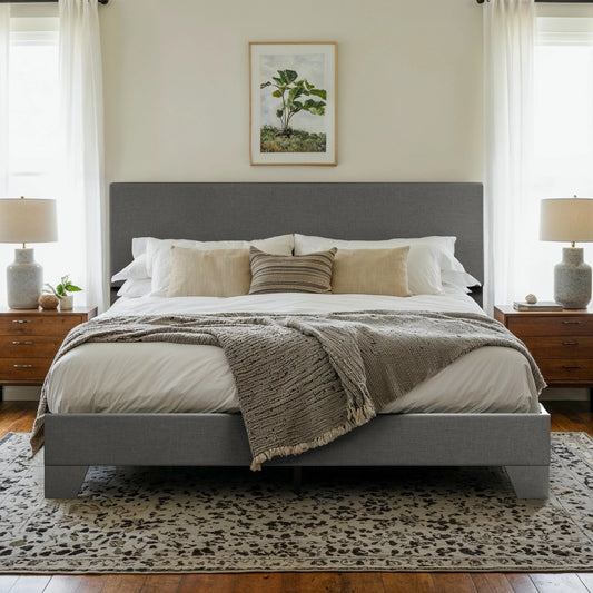 Upholstered Platform Bed Frame with Adjustable Headboard