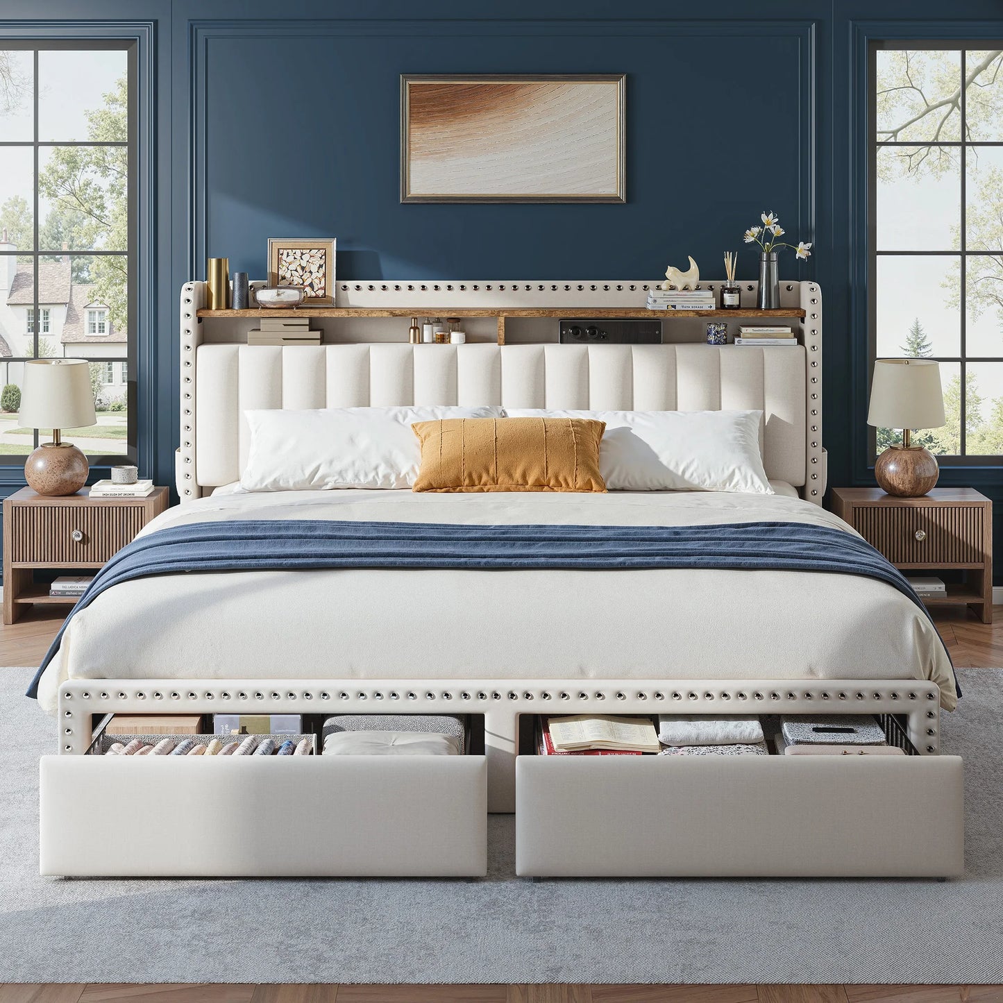 Bed Frame with 2-Tier Storage