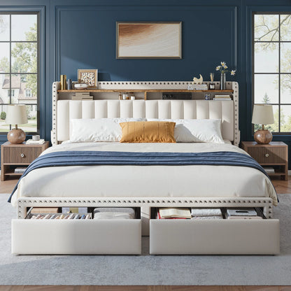 Bed Frame with 2-Tier Storage