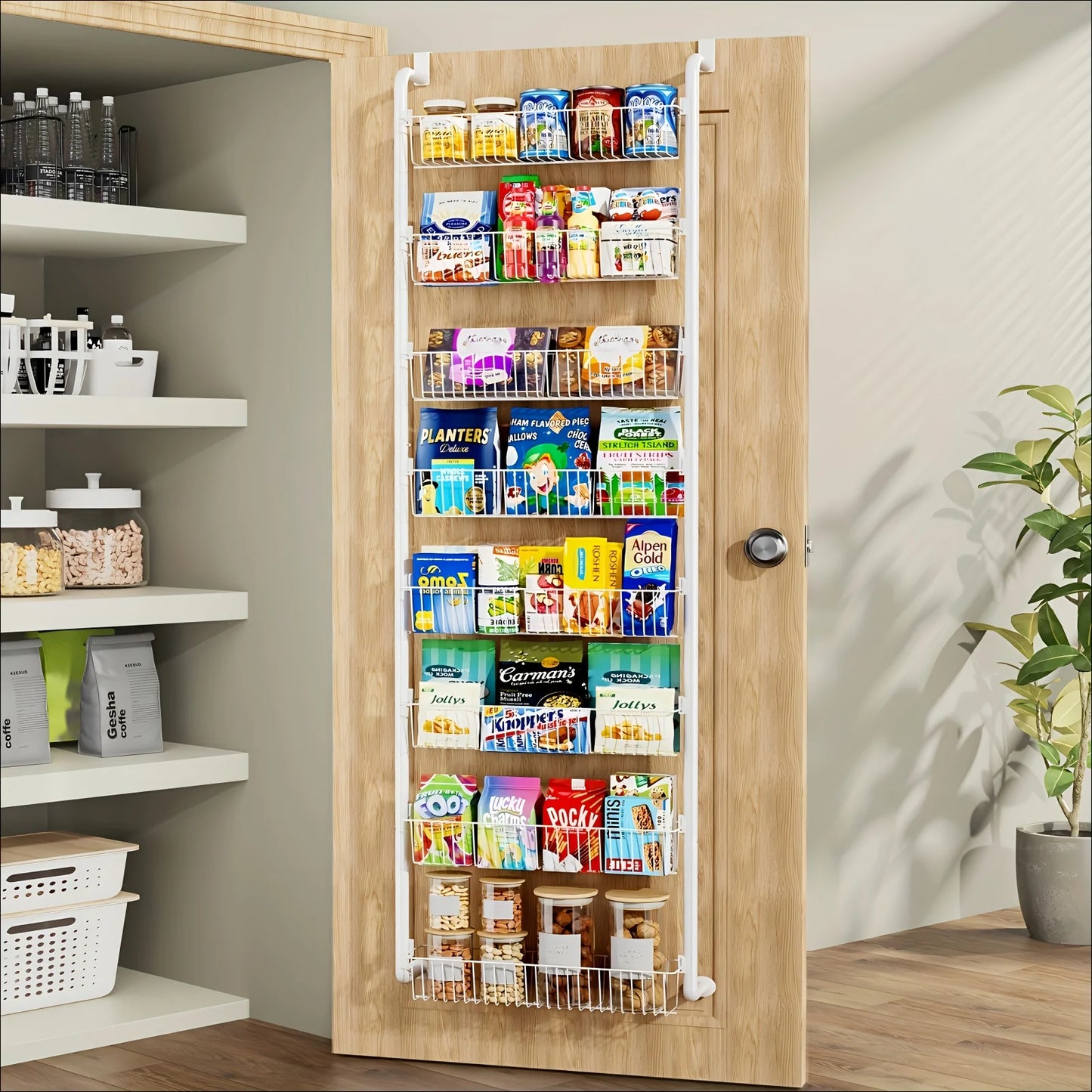 Over The Door Food Pantry Organizer- Heavy-Duty Multi-Level Storage Rack For Kitchen And Laundry Room - Space-Saving Organizer