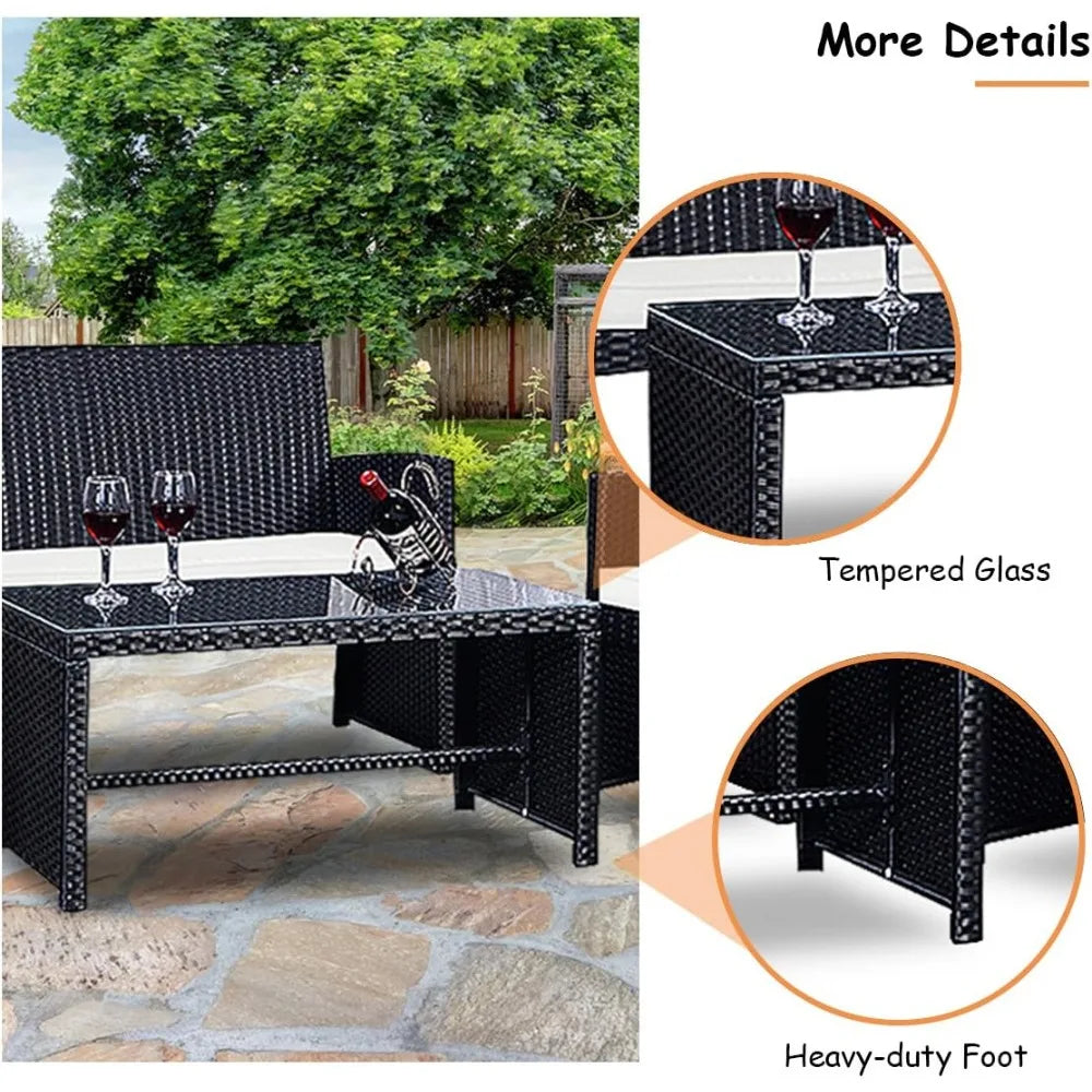 4 Piece Rattan Patio Furniture Set