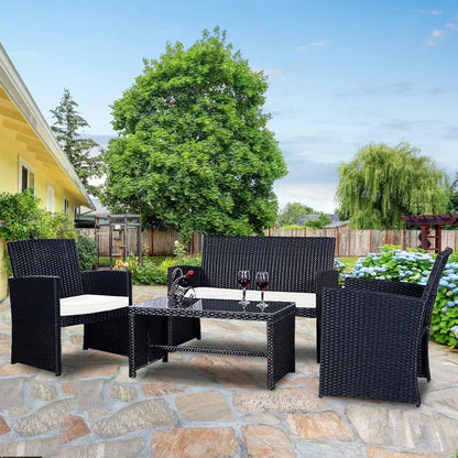 4 Piece Rattan Patio Furniture Set
