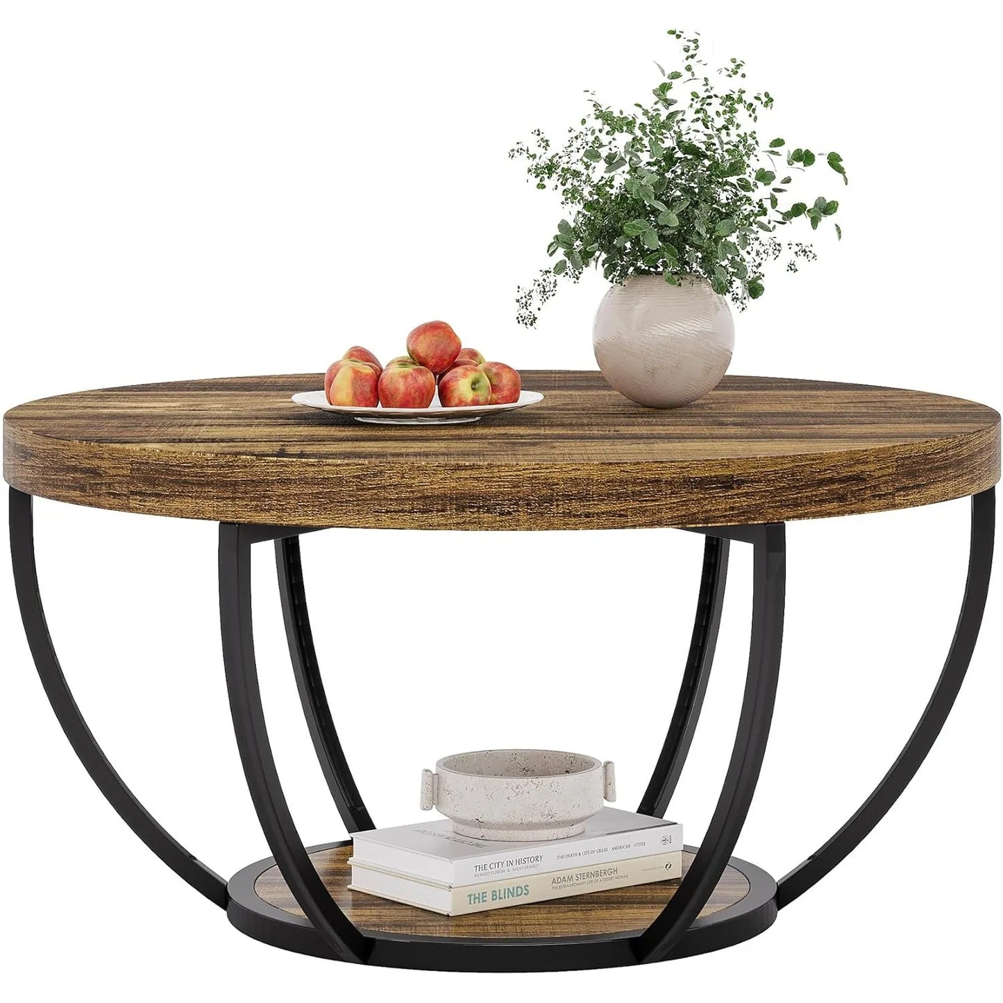 Modern 32" Circle Coffee Table with Open Storage