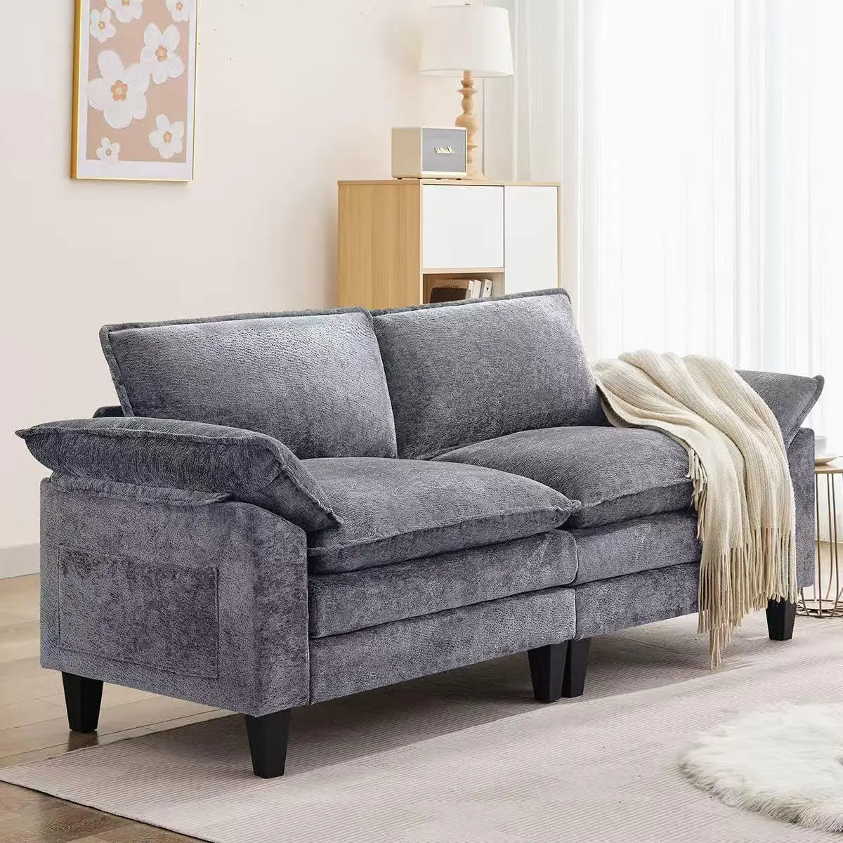 Modern Loveseat Sofa with Chenille Fabric