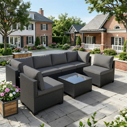 7 Piece Rattan Patio Modular Sectional