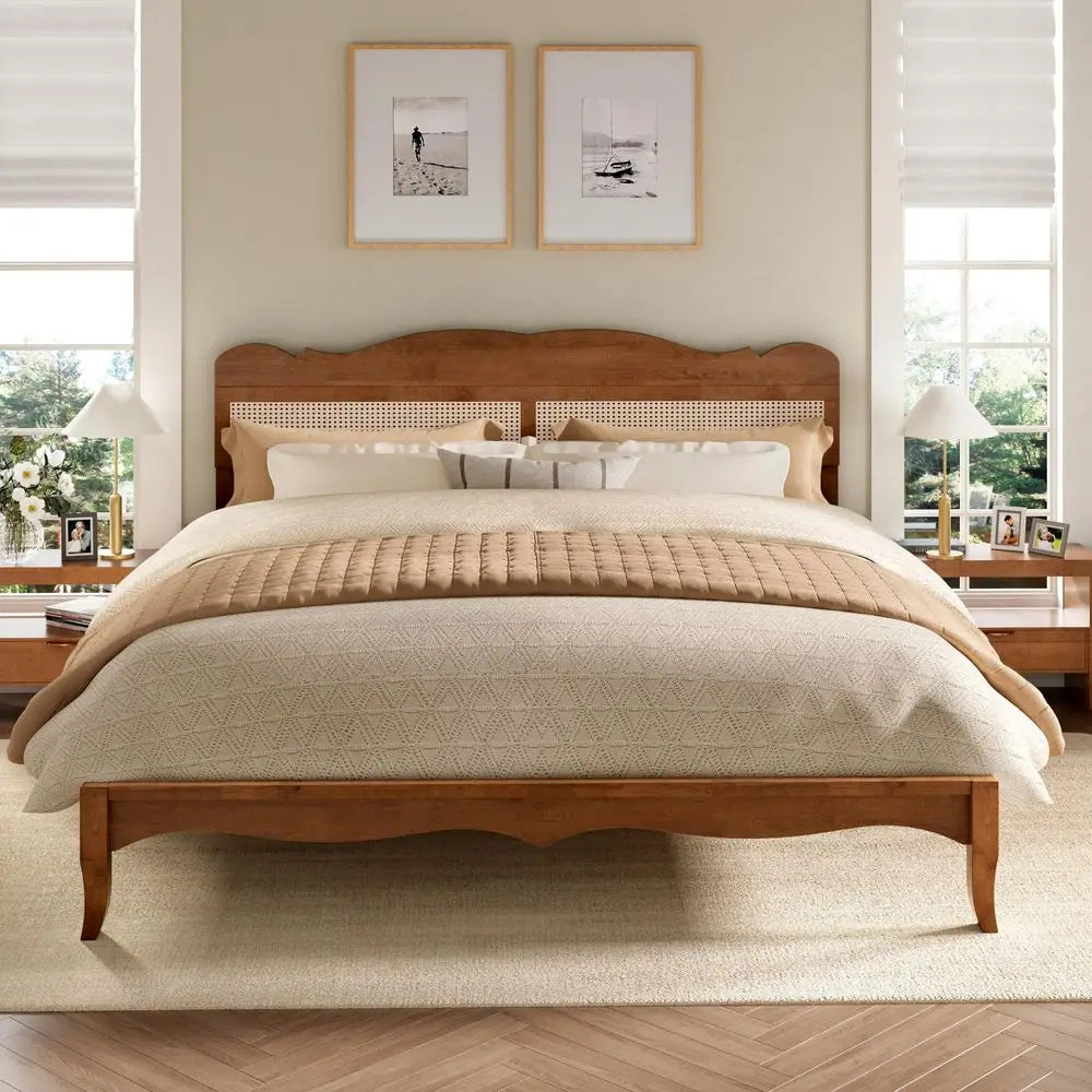 Rattan Queen Size Bed Frame with Headboard