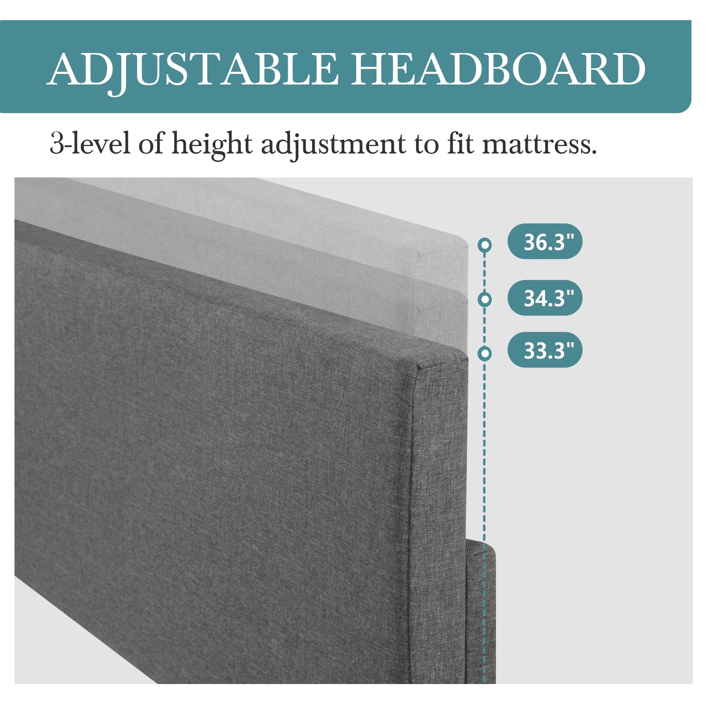 Upholstered Bed Frame with Adjustable Linen Headboard