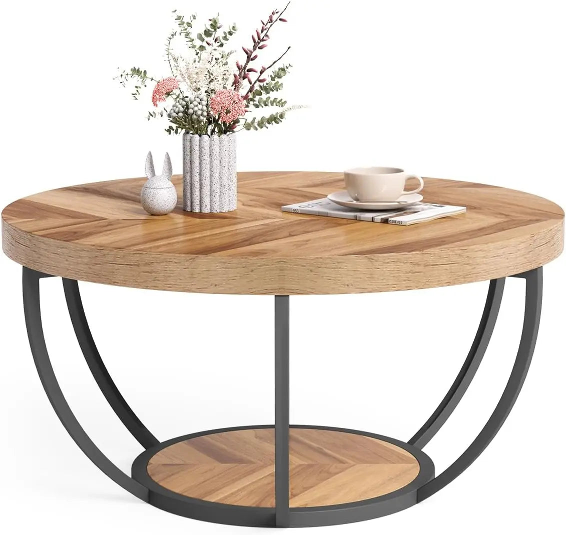 Modern 32" Circle Coffee Table with Open Storage