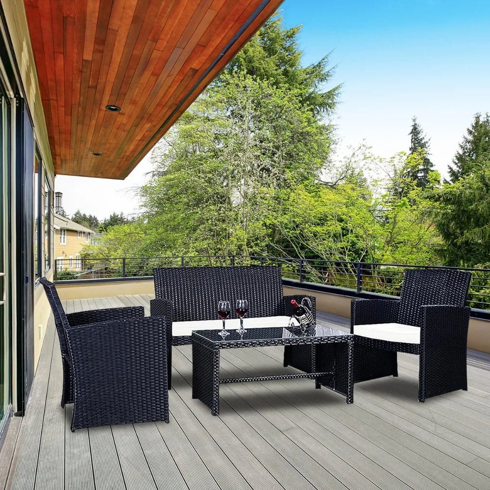 4 Piece Rattan Patio Furniture Set