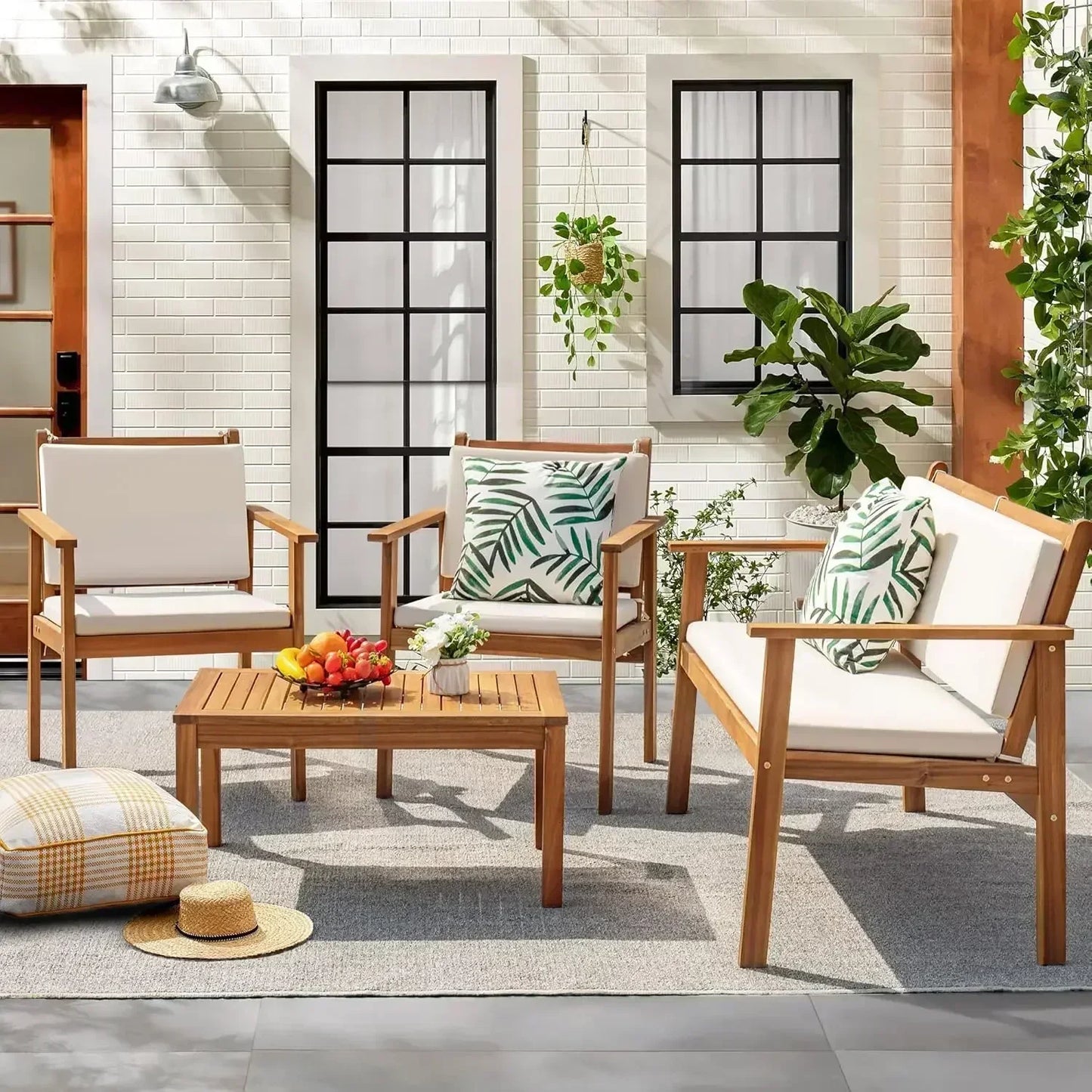 4 Piece Acacia Wood Sofa Set