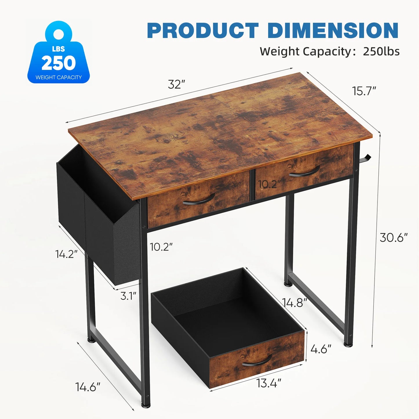 Adjustable Modern Desk With Side Bag