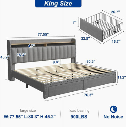 Upholstered King Bed Frame with Storage