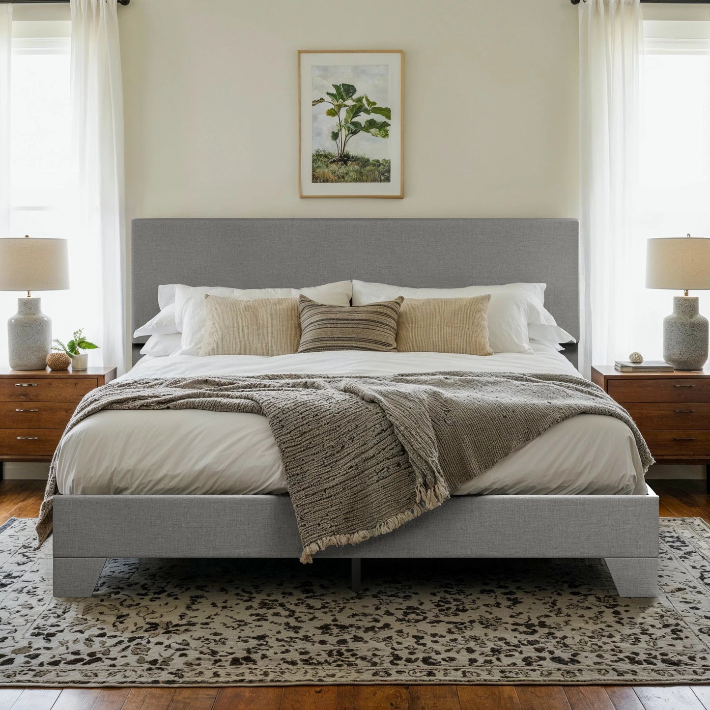 Upholstered Platform Bed Frame with Adjustable Headboard