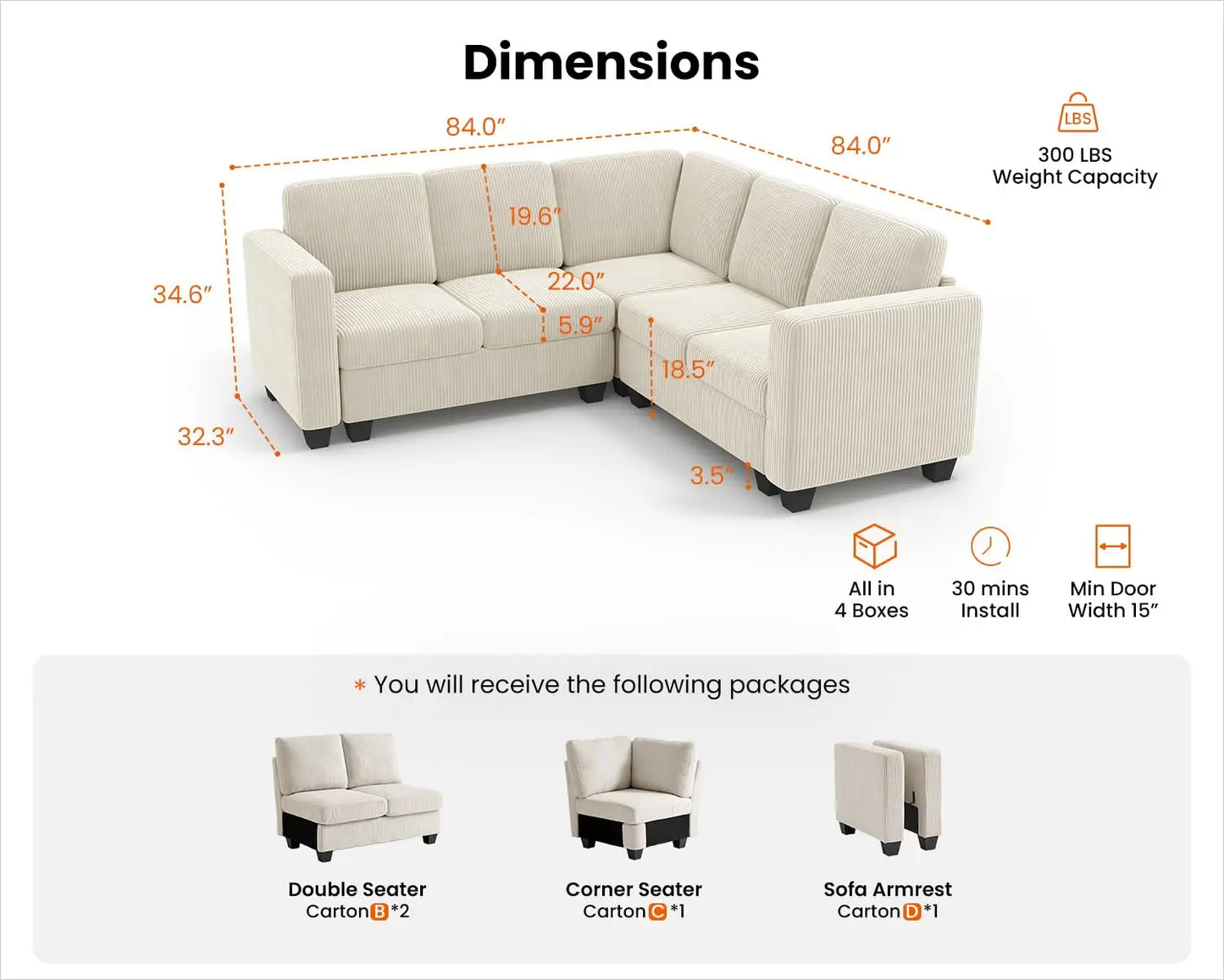 Modular Sectional Sleeper Sofa with Storage Ottoman