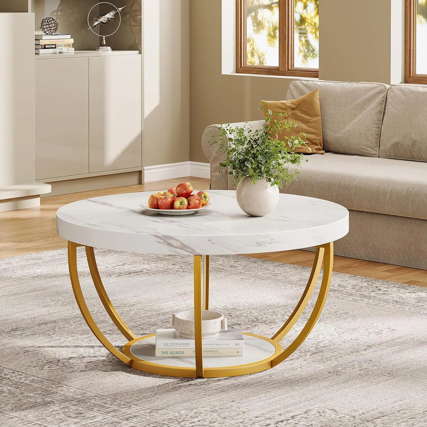 Modern 32" Circle Coffee Table with Open Storage