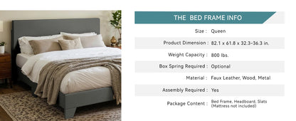 Upholstered Bed Frame with Adjustable Linen Headboard