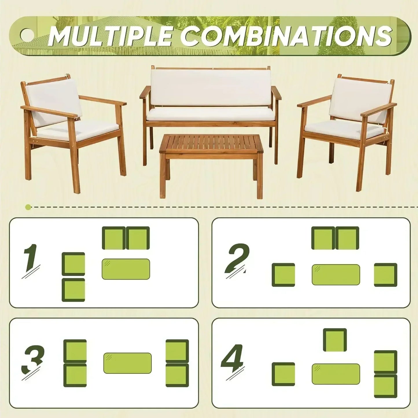 4 Piece Acacia Wood Sofa Set